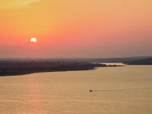 Miguel Prints: View of Lake Peten Itza from Mirador Rey Canek at sunset in San Miguel