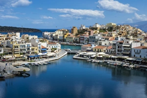 Agios Nikolaos Prints: View over Lake Voulismeni, Agios Nikolaos, Crete, Greek Islands, Greece, Europe