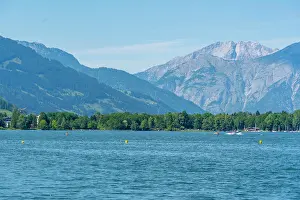 Pristine Prints: View of Lake Zell from Zell am See and mountainous backdrop on a sunny day