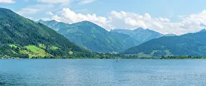 Zell Prints: View of Lake Zell from Zell am See and mountainous backdrop on a sunny day