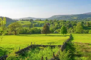 Hathersage Prints: View of landscape toward Hathersage village during spring