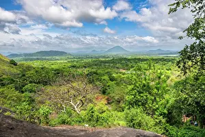 Ecology Prints: View over landscape near Dambulla cave temple in Sri Lanka with hills and trees