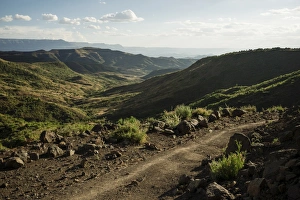 Track Prints: View over landscape near Lalibela at dusk, Ethiopia, Africa