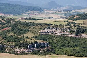 View of landscape from Rennes-le Chateau, Aude, Languedoc-Roussillon, France, Europe