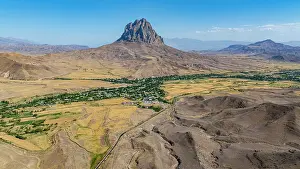 Geological Prints: View of a large monolith near Alinja castle surrounded by landscape in Azerbaijan