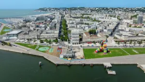 Streets Prints: View of Le Havre in Normandy shows modern architecture and coastline near the harbor in France