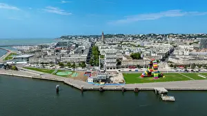 Public Prints: View of Le Havre UNESCO site showcasing urban landscape and colorful sculpture near the waterfront in Normandy