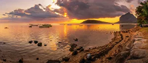 Savanne District Prints: View of Le Morne from Le Morne Brabant at sunset