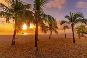 Hammock Prints: View of Le Morne Public Beach at sunset