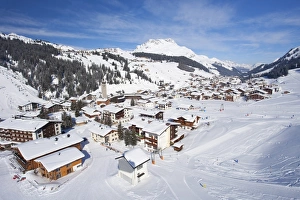 Lech Prints: View of Lech from the Rufibahn in winter snow near St. Anton am Arlberg