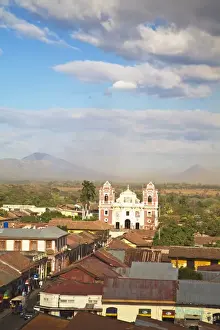 Nicaragua Prints: View from Leon Cathedral looking across rooftops towards Iglesia Dulce Nombre de Jesus El Calvario