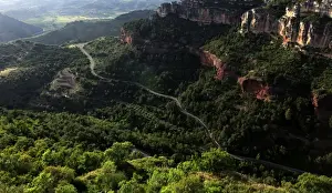 L Imestone Prints: View across the limestone ravine beaneath the medieval village of Siurana