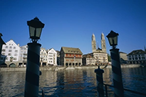 Town House Prints: View across Limmat River to Limmatquai from Schipfe