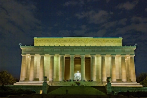 Civic Prints: View of the Lincoln Memorial at night, Washington, D.C. United States of America