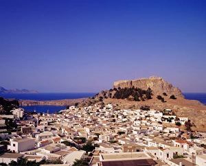 Aegean Sea Prints: View of Lindos city and Acropolis