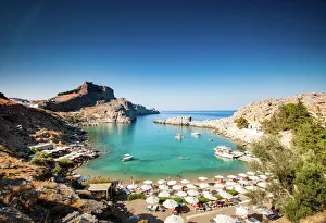 Fortification Gallery: View over Lindos town, Rhodes, Dodecanese, Greek Islands, Greece, Europe