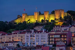 Fortifications Prints: View of Lisbon Castle and from Carmo Archaeological Museum during golden hour