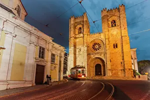 Enchanting Prints: View of Lisbon Cathedral at dusk, Lisbon, Portugal, Europe
