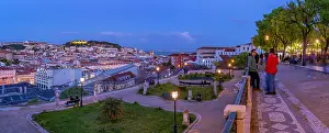 Lamps Prints: View of Lisbon from Miradouro de Sao Pedro de Alcantara at dusk, Lisbon, Portugal, Europe