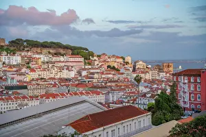 Friends Prints: View of Lisbon from Miradouro de Sao Pedro de Alcantara at sunset