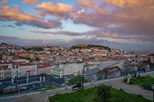 Miradouro Prints: View of Lisbon from Miradouro de Sao Pedro de Alcantara at sunset