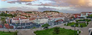 Portuguese Prints: View of Lisbon from Miradouro de Sao Pedro de Alcantara at sunset