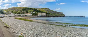Wharf Prints: View of Llandudno Pier and the Great Orme in background from promenade, Llandudno
