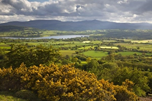 Moody Sky Gallery: View over Llangorse Lake to Pen Y Fan from Mynydd Troed, Llangorse, Brecon Beacons National Park