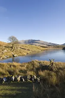 View across Llyn y Dywarchen to Mount Snowdon in Snowdonia National Park