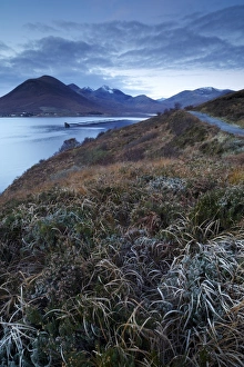 Frost Prints: A view across Loch Ainort and the Cuillin mountains from the Moll Road