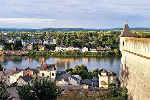 Sights Prints: View of the Loire River banks from Chateau de Saumur in the Pays de la Loire region of France during daylight