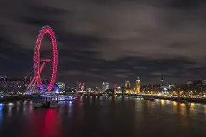 Ferris Wheel Prints: The view of the London Eye, River Thames and Big Ben from the Golden Jubilee Bridge