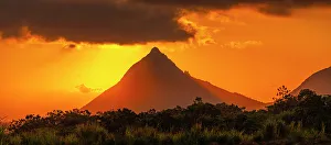 Back Lit Prints: View of Long Mountains at sunset near Beau Bois, Mauritius, Indian Ocean, Africa