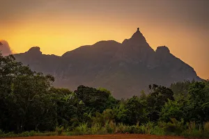 Long Mountains Prints: View of Long Mountains at sunset near Beau Bois, Mauritius, Indian Ocean, Africa
