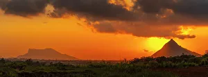 Long Mountains Prints: View of Long Mountains at sunset near Beau Bois, Mauritius, Indian Ocean, Africa