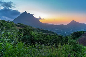 Long Mountains Prints: View of Long Mountains at sunset near Beau Bois, Mauritius, Indian Ocean, Africa