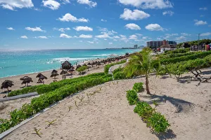 Yucatan Peninsula Prints: View of long white sandy beach at Playa Delfines