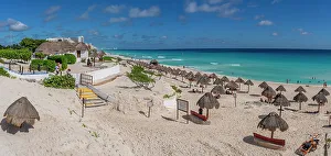 Yucatan Peninsula Prints: View of long white sandy beach at Playa Delfines