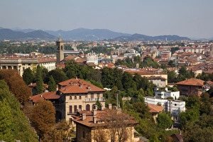 Bergamo Prints: View of Lower Town from Upper Town, Bergamo, Lombardy, Italy, Europe