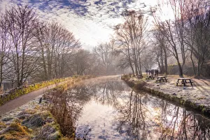 Footpath Prints: View of mackerel sky and frosty morning at the Cromford Canal