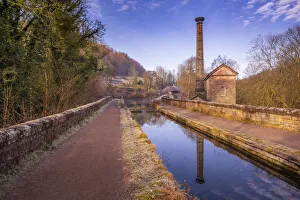 Footpath Prints: View of mackerel sky and old pump station beside the Cromford Canal