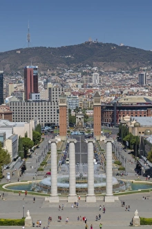 Barcelona Prints: View from Magic fountain and Palace of Montjuic, Barcelona, Catalonia, Spain, Europe