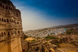 Blue City Prints: The view from the main courtyard of Mehrangarh Fort towering over the blue rooftops in Jodhpur