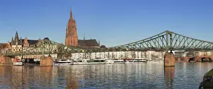Hesse Prints: View over Main River to Eiserner Steg iron footbridge and Kaiserdom Cathedral of St