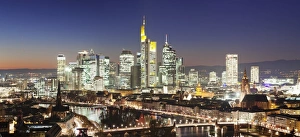Hesse Prints: View over Main River to the financial district skyline