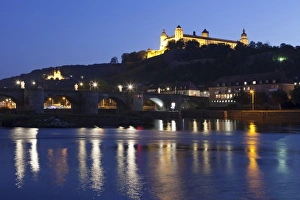 Franconia Prints: View over Main River to Old Main Bridge (Alte Mainbruecke)