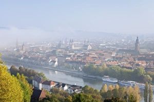 Franconia Prints: View over the Main River to the old town of Wurzburg in autumn