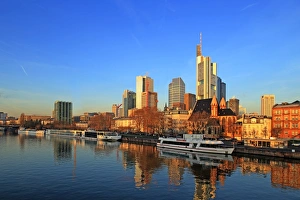 Hesse Prints: View across Main River towards the skyline of Frankfurt am Main, Hesse, Germany, Europe