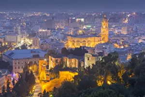 Costa Del Sol Prints: View of Malaga Cathedral from the Moorish castle fortress on Mount Gibralfaro, Malaga