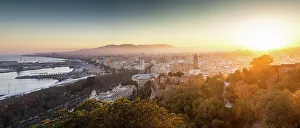 Malaga Prints: View over Malaga at sunset, Andalusia, Spain, Europe